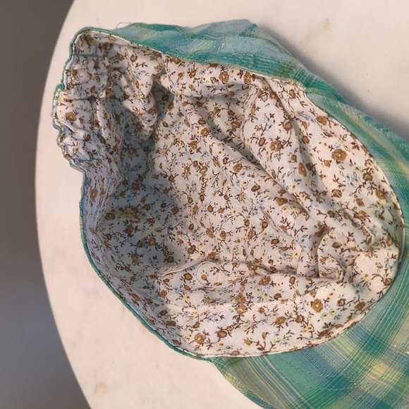 Plaid Summer Cap Aqua Blue and Green - Picture 5 of 5